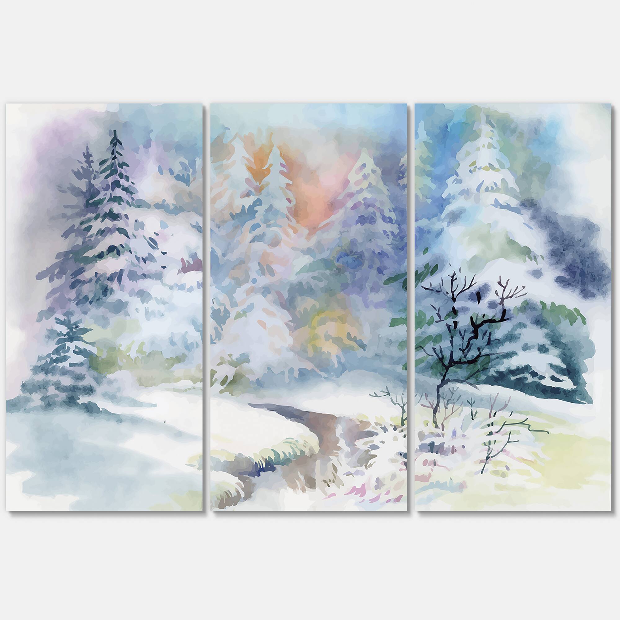 Designart - Winter Landscape With Snowy River I